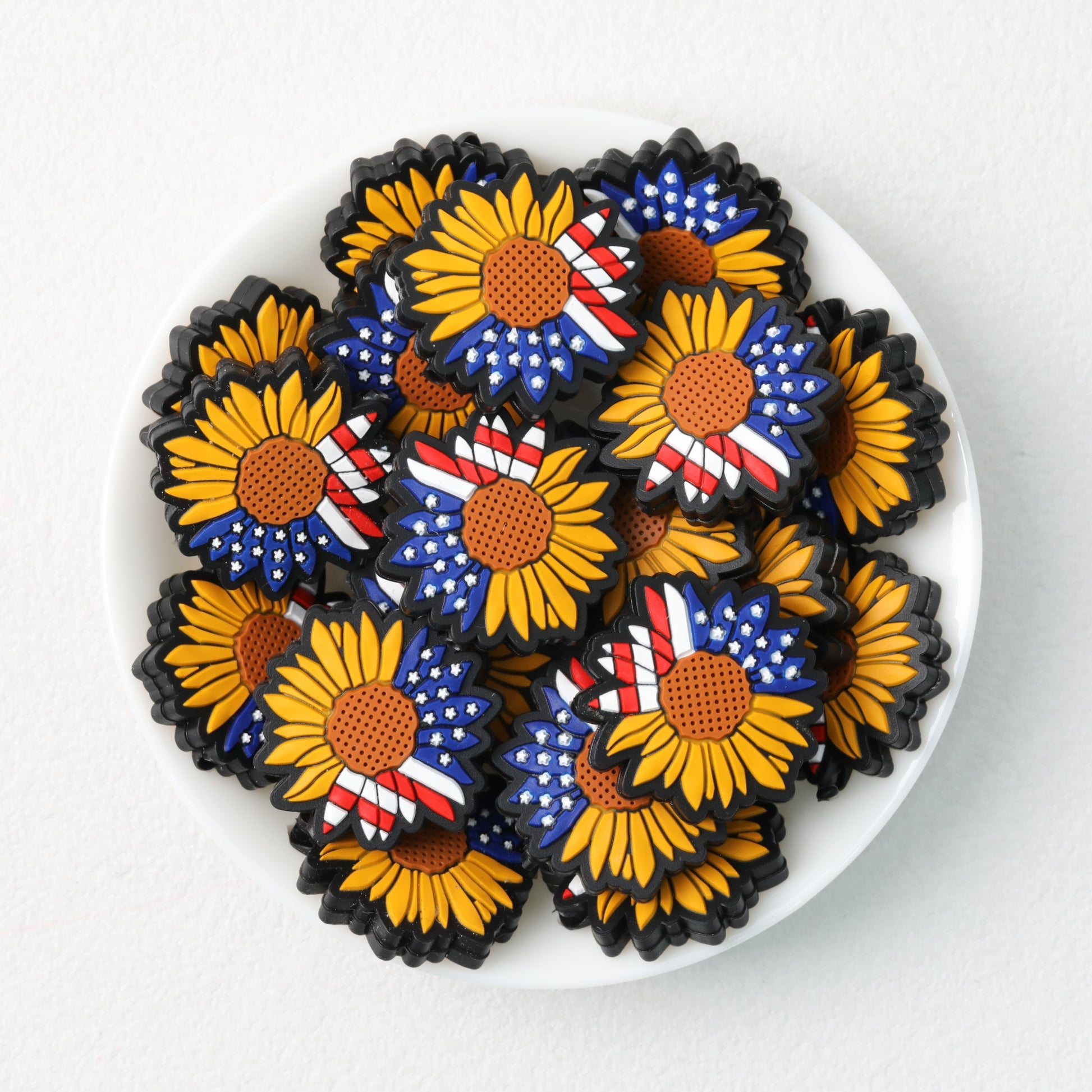 Patriotic Sunflower Silicone Focal Beads US Theme 20pcs