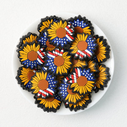 Patriotic Sunflower Silicone Focal Beads US Theme 20pcs