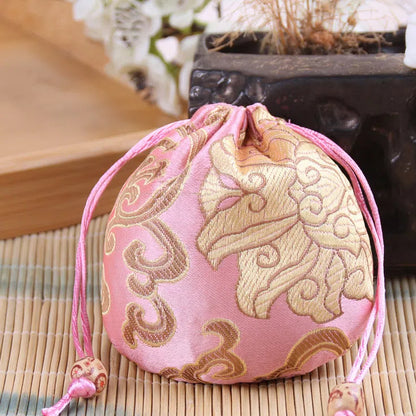 Vintage Brocade Drawstring Pouches Embroidered Floral Pattern 11cm 2pcs 11