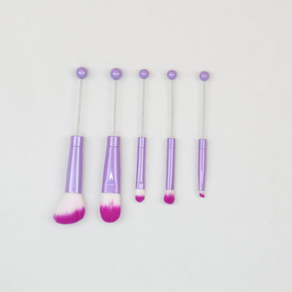 Beadable Makeup Brush Set Metal Handle Artificial Fiber Bristles 5pcs