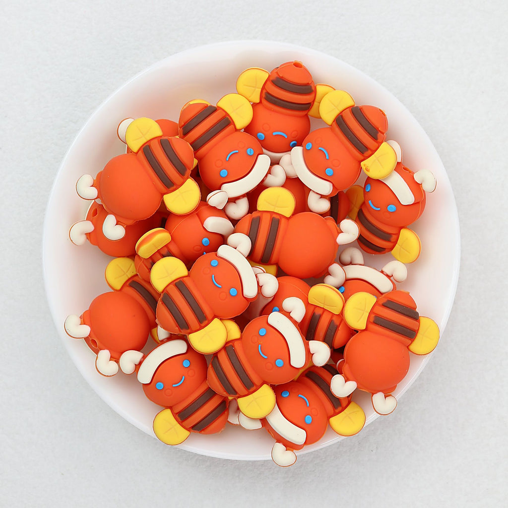 Cute 3D Bee Silicone Focal Beads Orange Yellow 20pcs