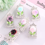 24mm Rose Frame Rhinestone Beads Alloy Decorative 3pcs 4