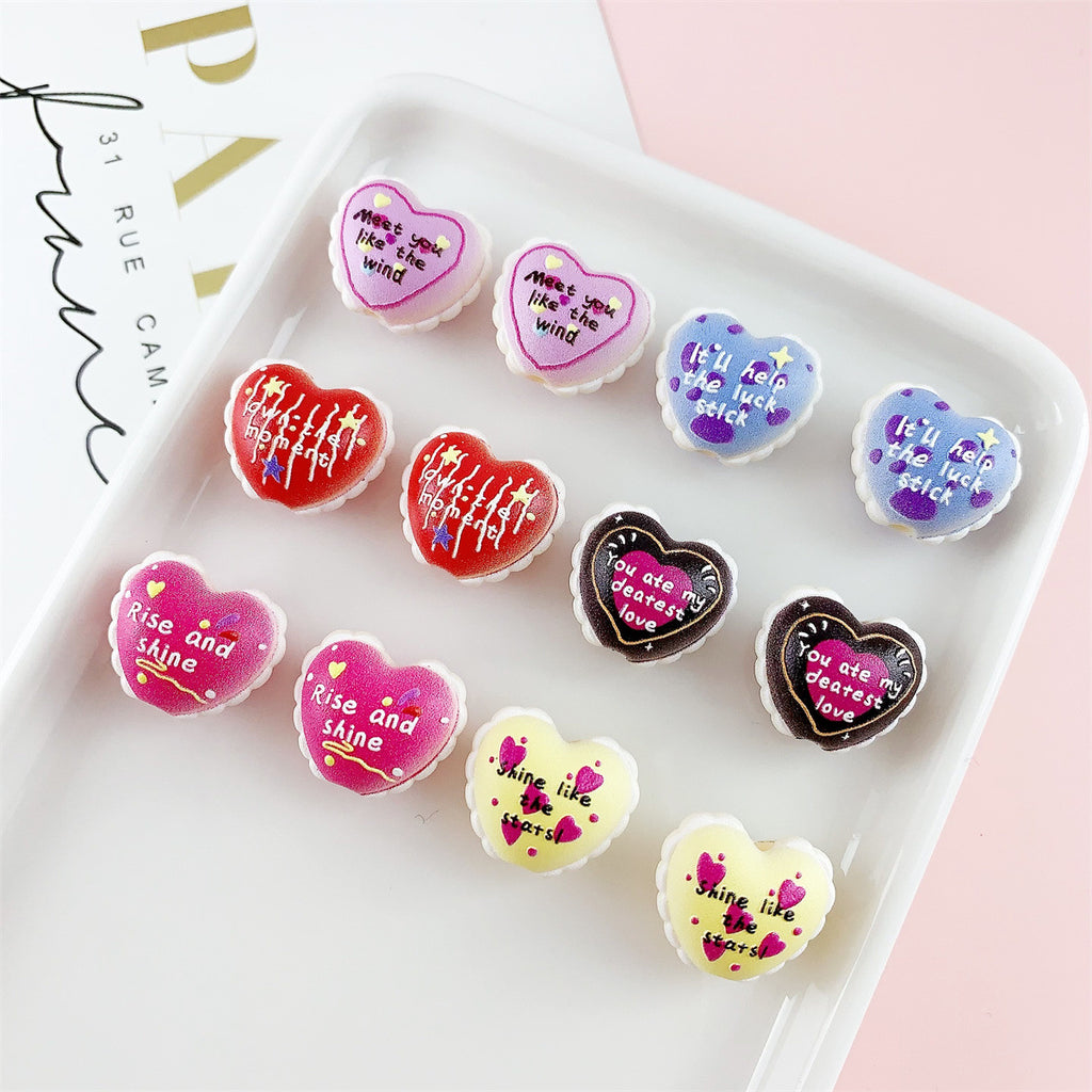 Valentine Heart Acrylic Beads Double-sided Embossed 18x16mm 10pcs