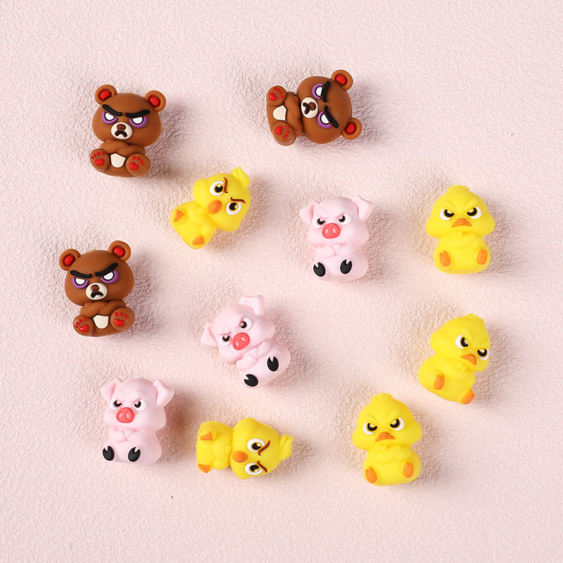 Silicone 3D Focal Beads Angry Animal Front Facing Expression 7
