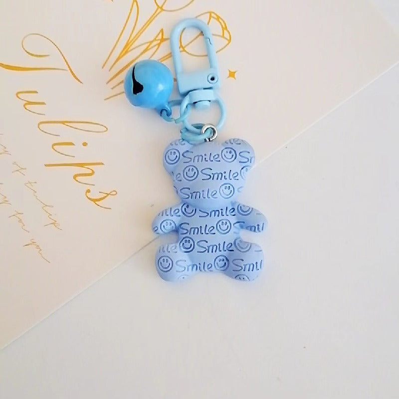 Resin Bear Keychain with Smile Engraving and Bell Charm Colorful 6
