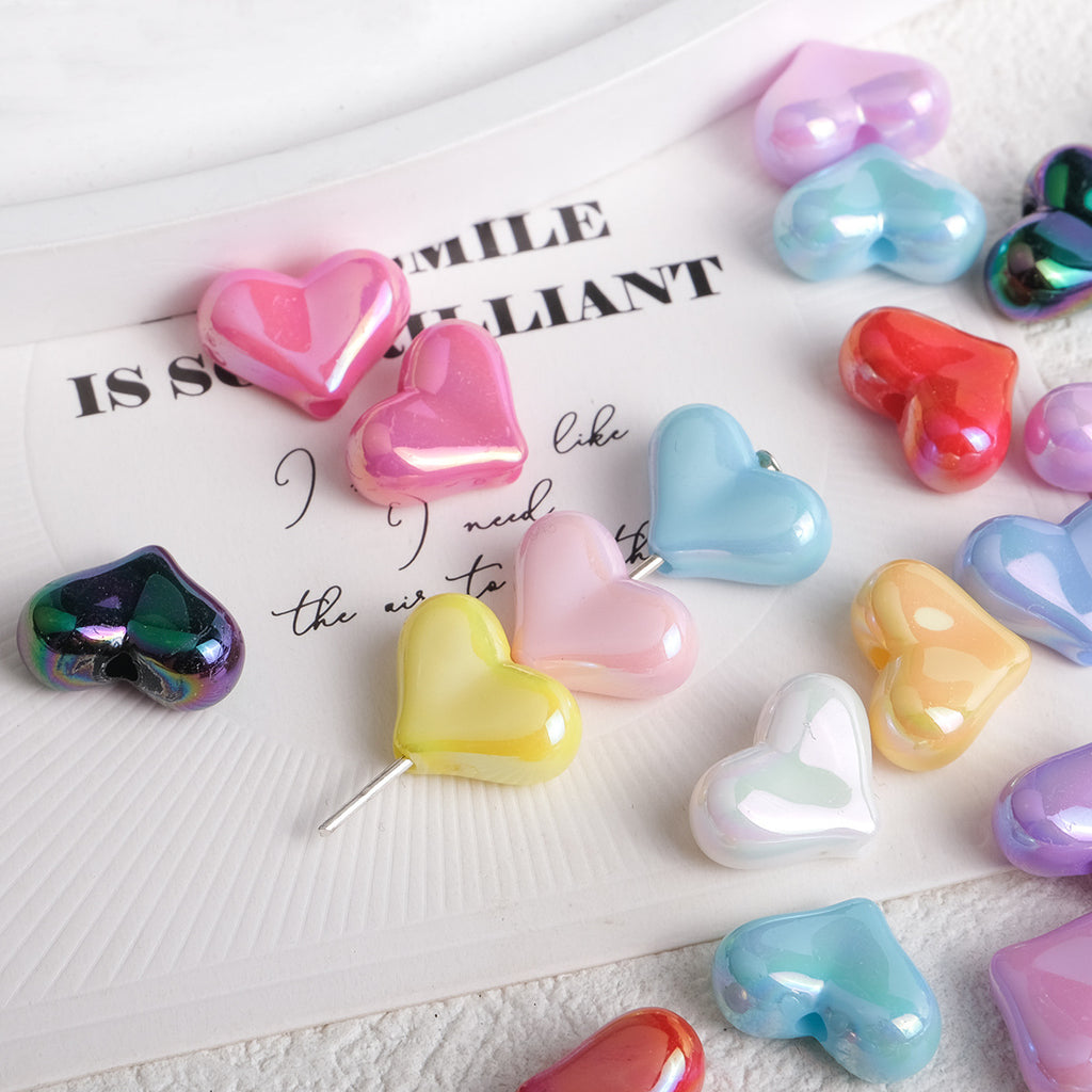 Solid Color Plating Heart Acrylic Flat Beads 13mm 17mm 250pcs
