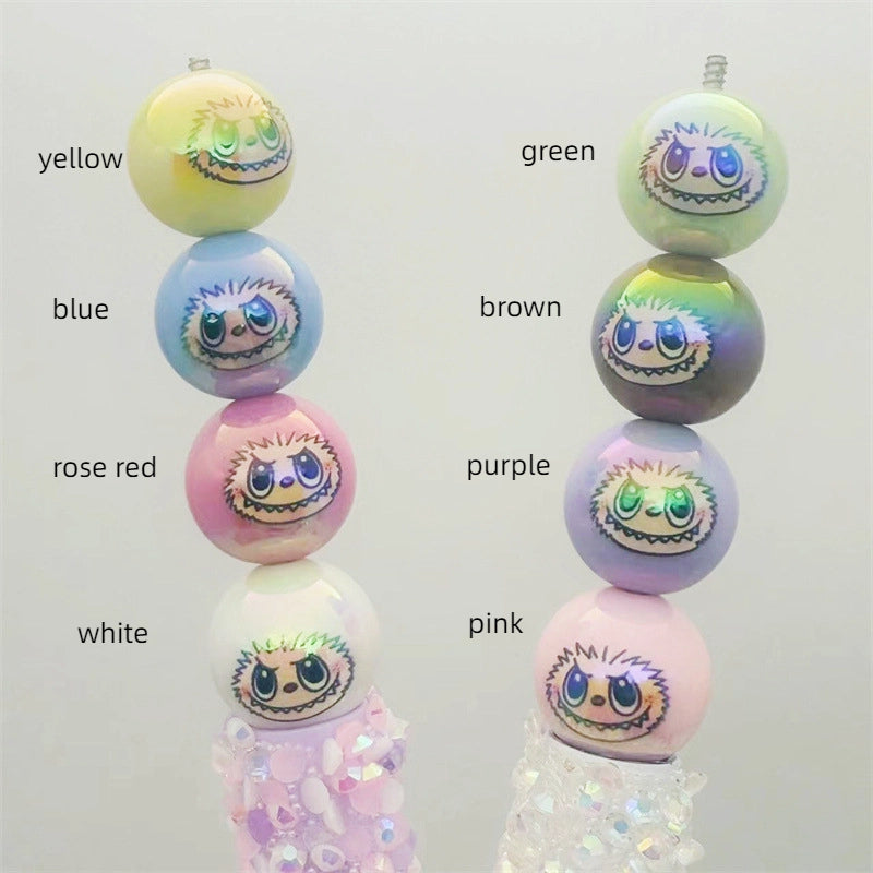Plating Labub Head Printed Acrylic Beads 16mm Metallic Pastel 100pcs 4