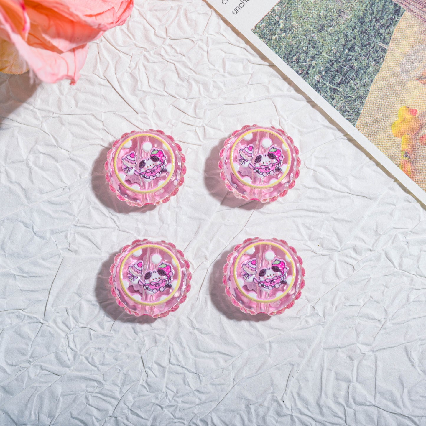 20mm Round Dopamine Color Cookie Style Acrylic Beads 20pcs 8