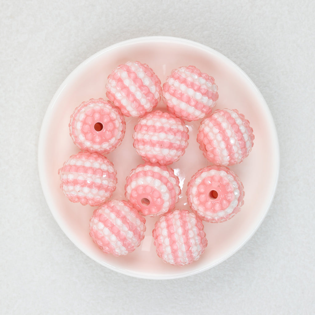 Colorful Round Resin Beads Wholesale, Striped Rhinestone Bubblegum Red White Stripe Pattern, 20mm