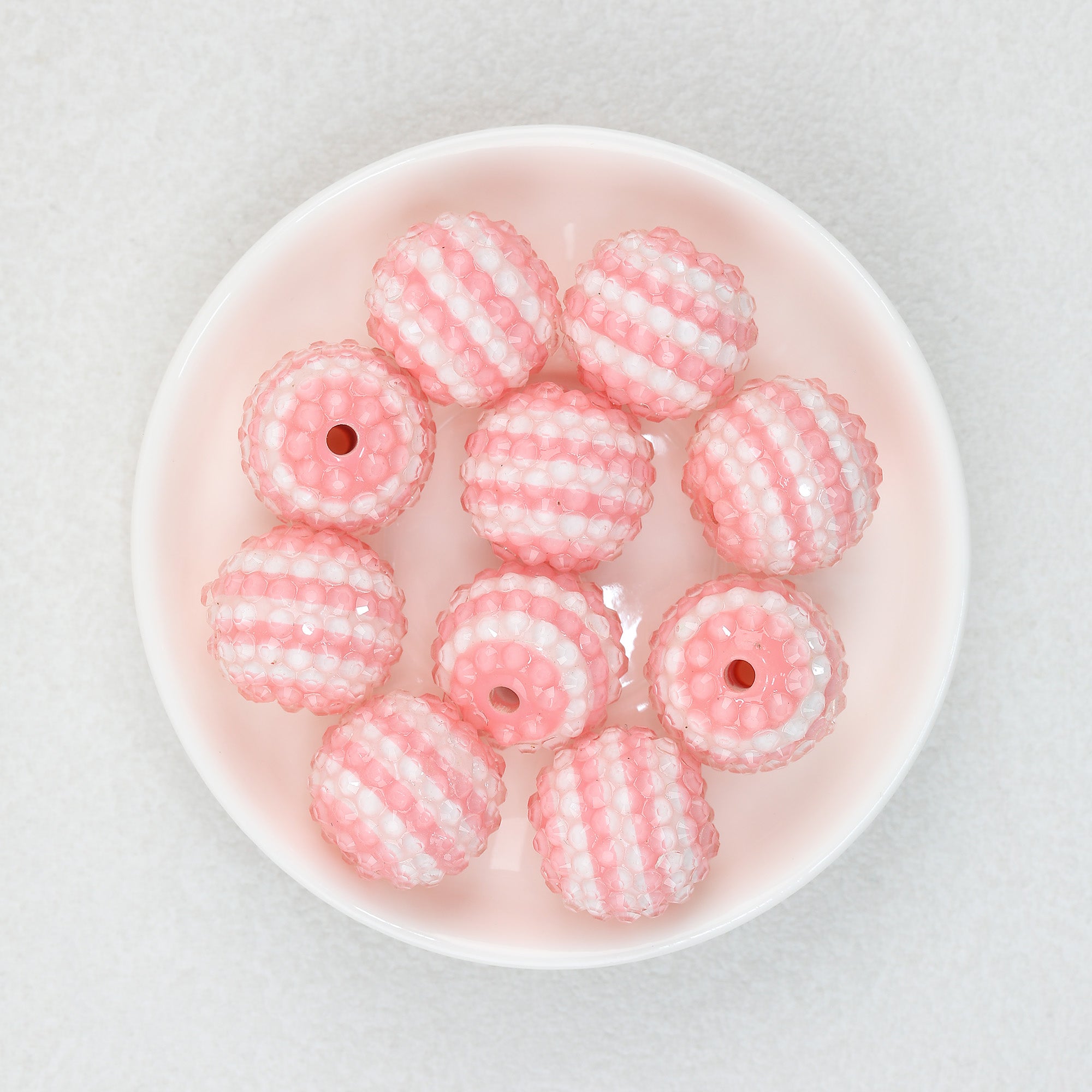 Colorful Round Resin Beads Wholesale, Striped Rhinestone Bubblegum Red White Stripe Pattern, 20mm