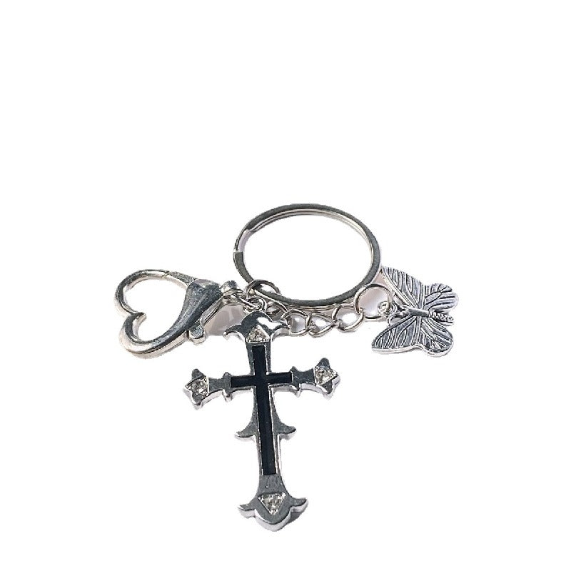 Cross Butterfly Keychain Zinc Alloy Rhinestone Decorative Charm 5