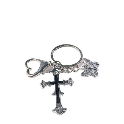Cross Butterfly Keychain Zinc Alloy Rhinestone Decorative Charm 5