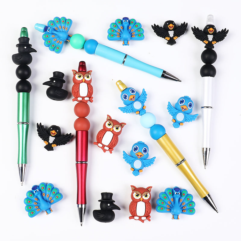 3D Bird Silicone Focal Beads Owl Peacock Cute Animal Charms 20pcs 7