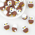 Cute 3D Owl Silicone Focal Beads Brown White Yellow 20pcs
