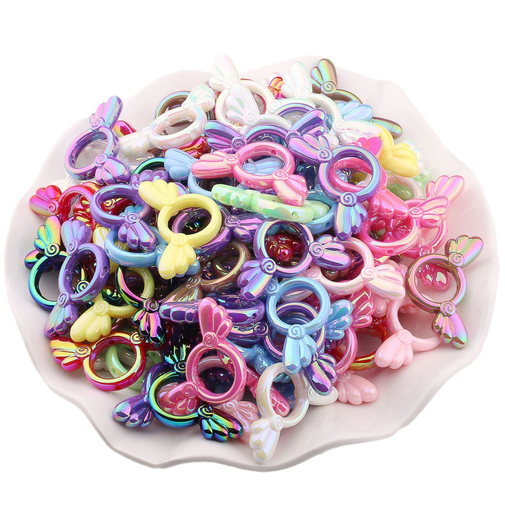 UV Color Plated Solid Color Varied Sakura Angel Wings Acrylic Beads 2pcs 5