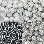 15mm Black and White Patterned Print Round Silicone Beads 50pcs