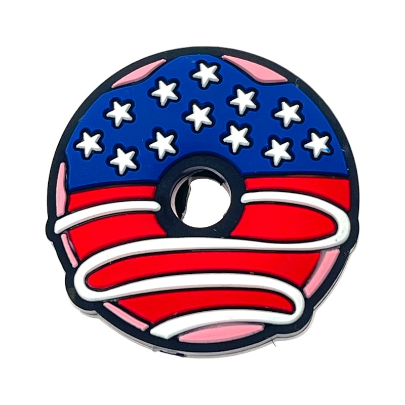 Silicone Focal Beads Independence Day US Doughnut Patriotic Design 20pcs