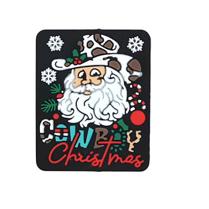 Silicone Focal Beads Santa Claus With Cowboy Hat Drifting Snow 1pcs