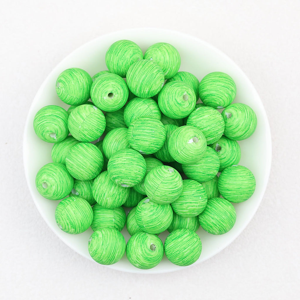 15mm Ocean Style Printed Round Silicone Beads Green Blue 50pcs - Green