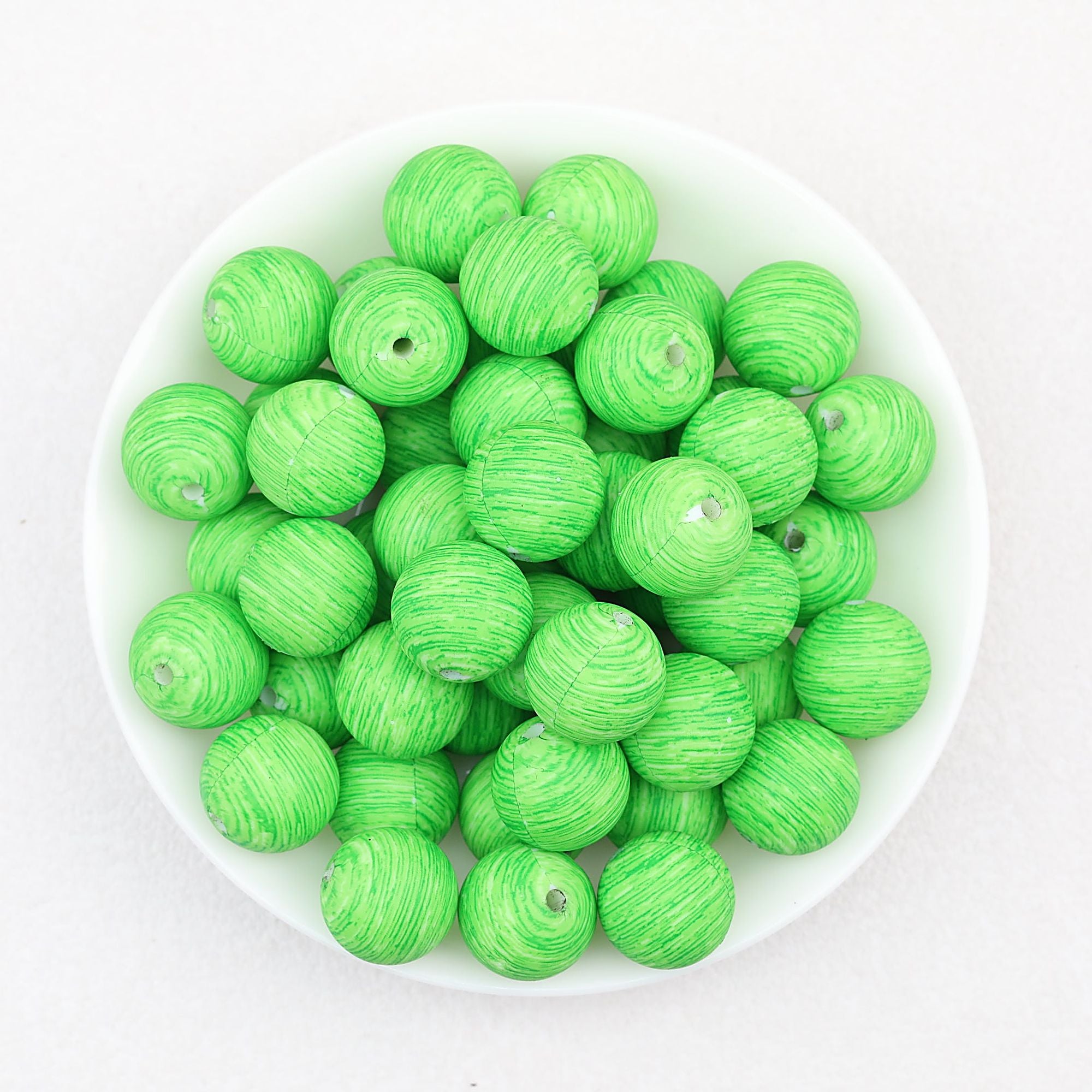 15mm Ocean Style Printed Round Silicone Beads Green Blue 50pcs - Green
