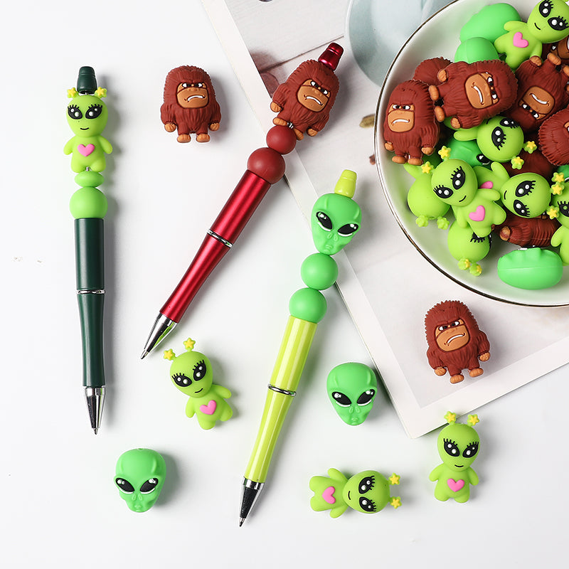 Silicone 3D Focal Beads Alien Bigfoot Green Alien Head 20pcs 8