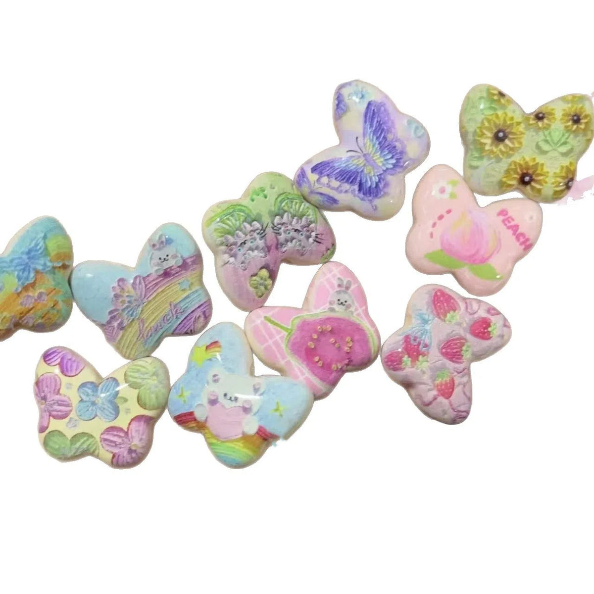 Spring Oil Painting Texture Butterfly Acrylic Beads 25mm 10pcs