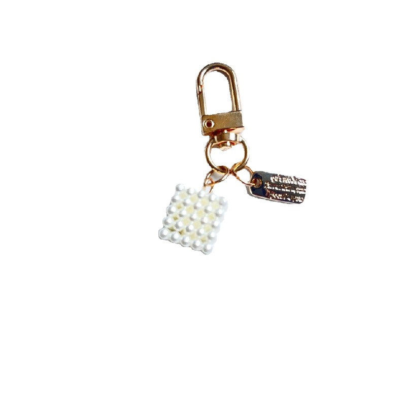 Acrylic Bow Rose Flower Keychain with Pearly Charms and Gold Hardware 5