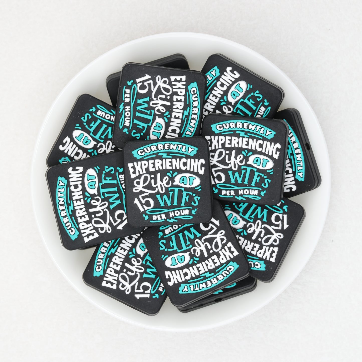 Blue Square Silicone Focal Beads with Text Design 20pcs 2