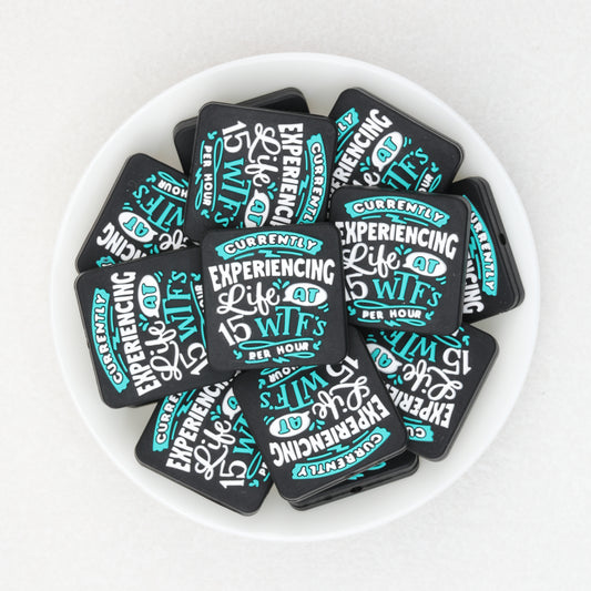 Blue Square Silicone Focal Beads with Text Design 20pcs 2