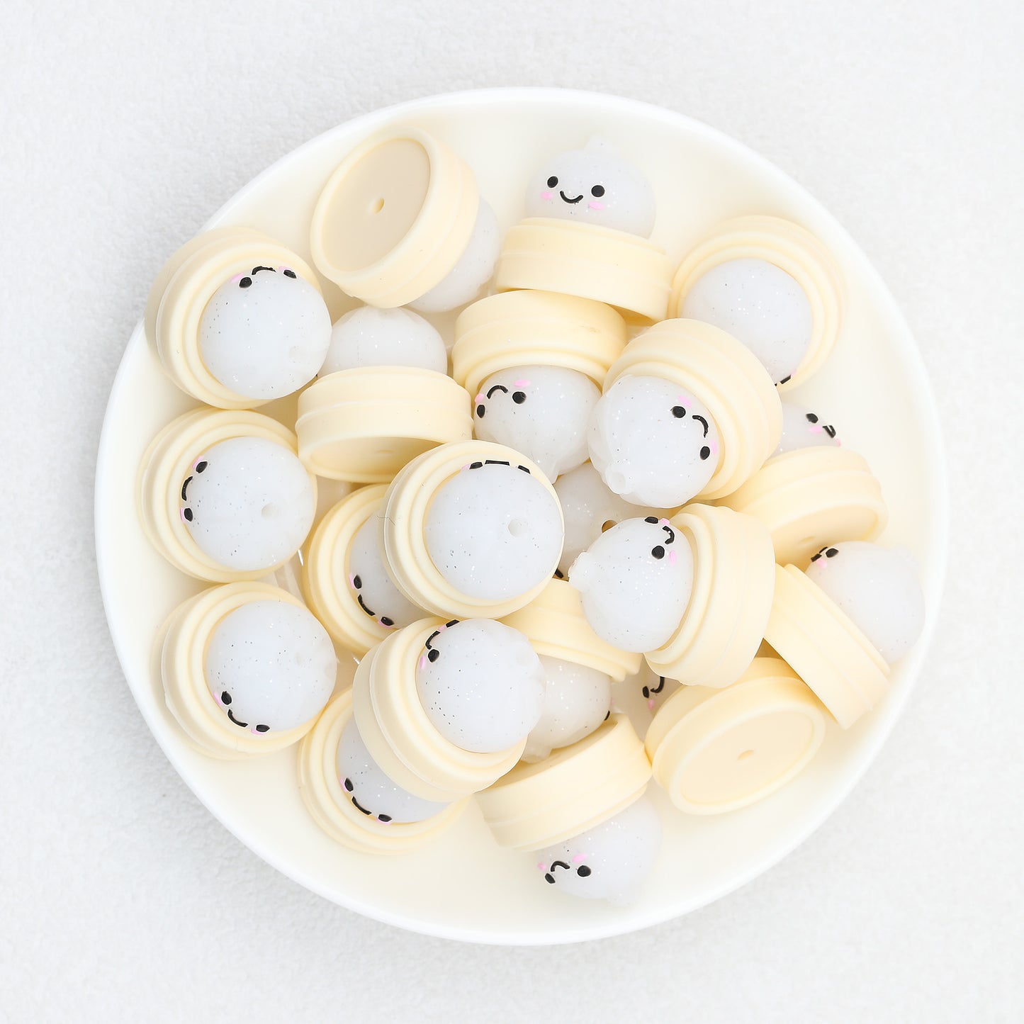 3D Colorful Steamer Glitter Buns Silicone Focal Beads 20pcs 5