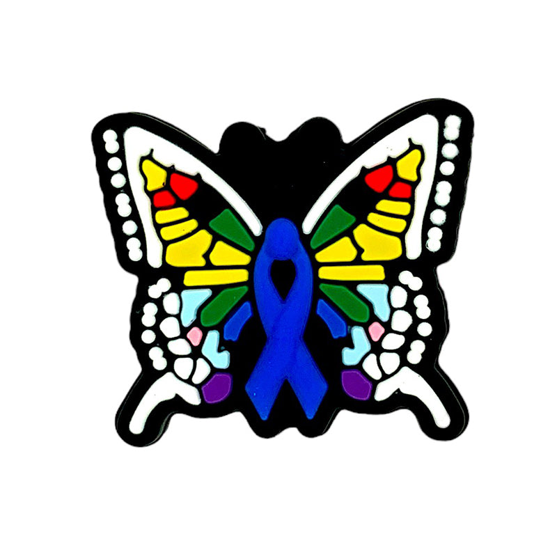 Silicone Focal Beads Ribbon Butterfly With Blue Ribbon Center 20pcs
