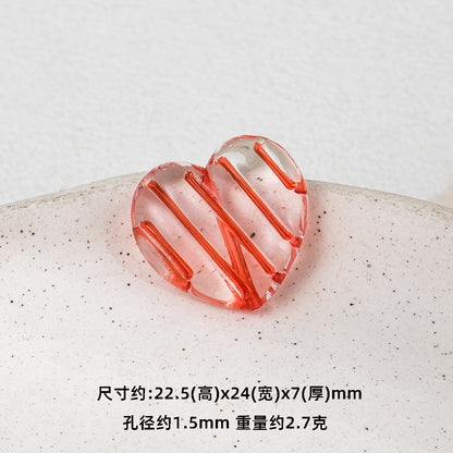 22mm Heart Shaped Transparent Color Stripe Acrylic Beads 50pcs 8