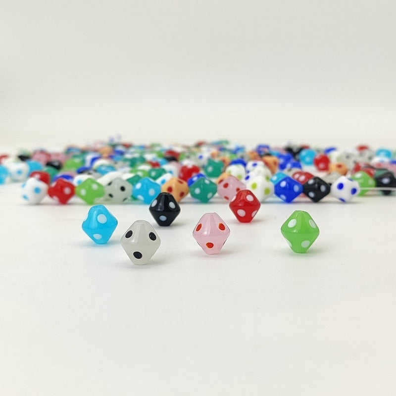 Lampwork Glass Beads Rhombus 12mm Jelly Color Polka Dot 8pcs 4