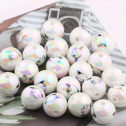 UV Plating Round Acrylic Beads 16mm Cartoon Printed 20pcs 4