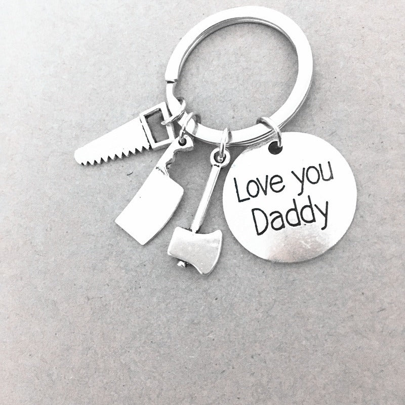 Alloy Handyman Tool Round Tag Keychain Polished Silver Metal 9