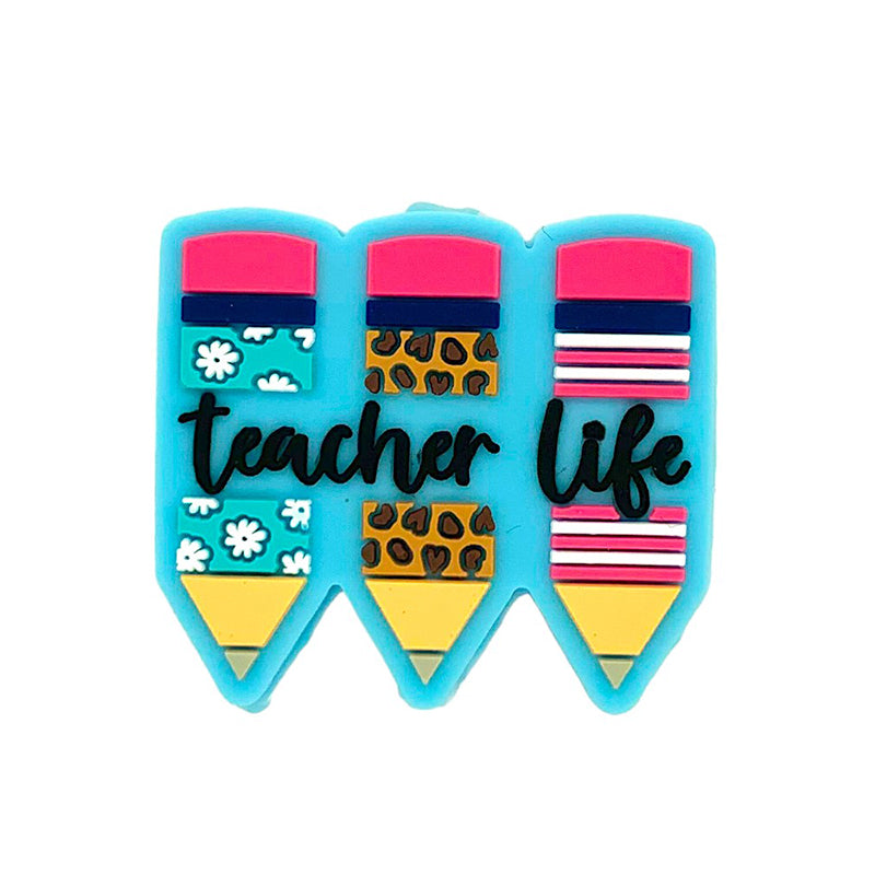 Silicone Focal Beads Teacher Life Pencil Trio with Script 20pcs