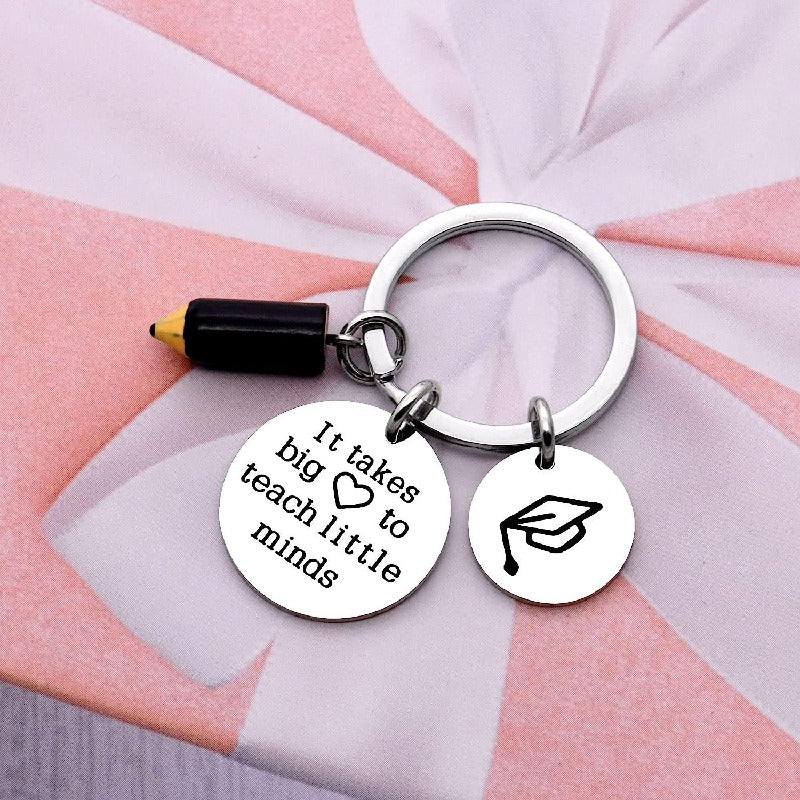 Stainless Steel Teacher Keychain Engraved Disc Pencil Cap Charm 4