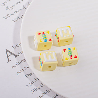 Hand Drawn Candle Square Acrylic Beads 16mm Colorful 5pcs 9