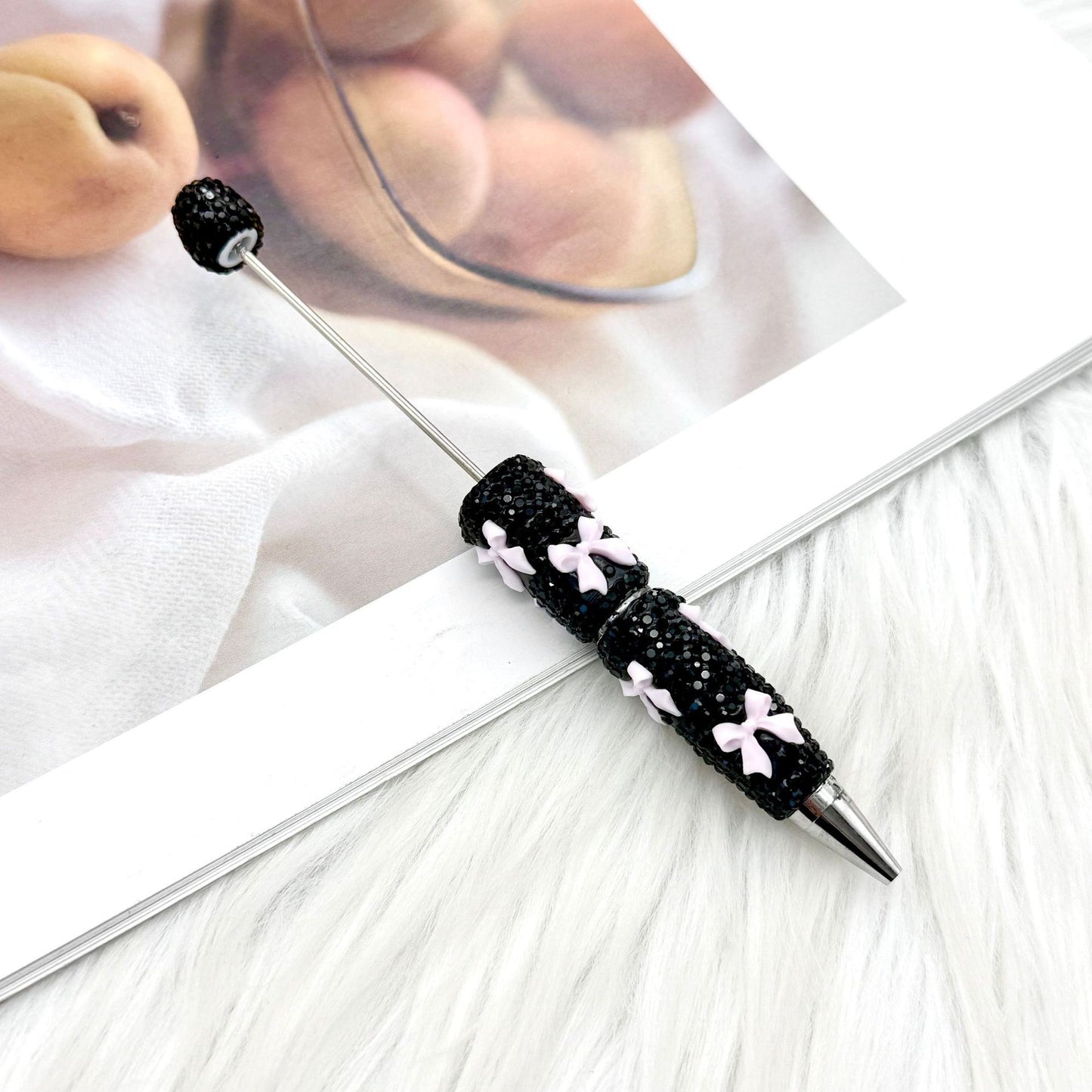 Beadable Pen with Rhinestone Bow Decoration 22