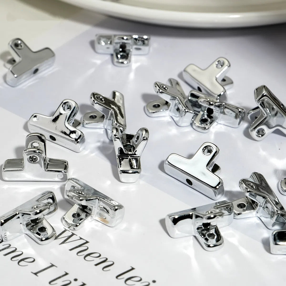 Plating Clip Acrylic Beads 20mm Silver Metallic 50pcs 2