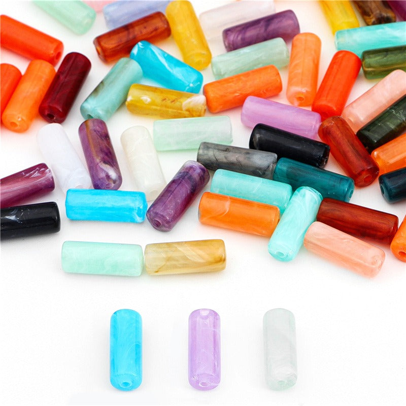 Dual-Color Tube Acrylic Beads 18x7mm Glossy Swirls 200pcs 3