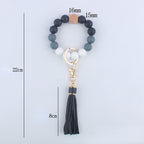 Silicone Beaded Wristlet Keychain with Wooden Beads and Leather Tassel 8cm 5