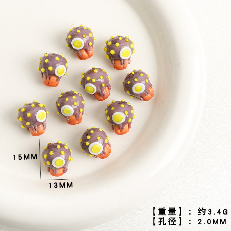 Dessert Theme Glass Cupcake Beads 15x13mm 5pcs 9