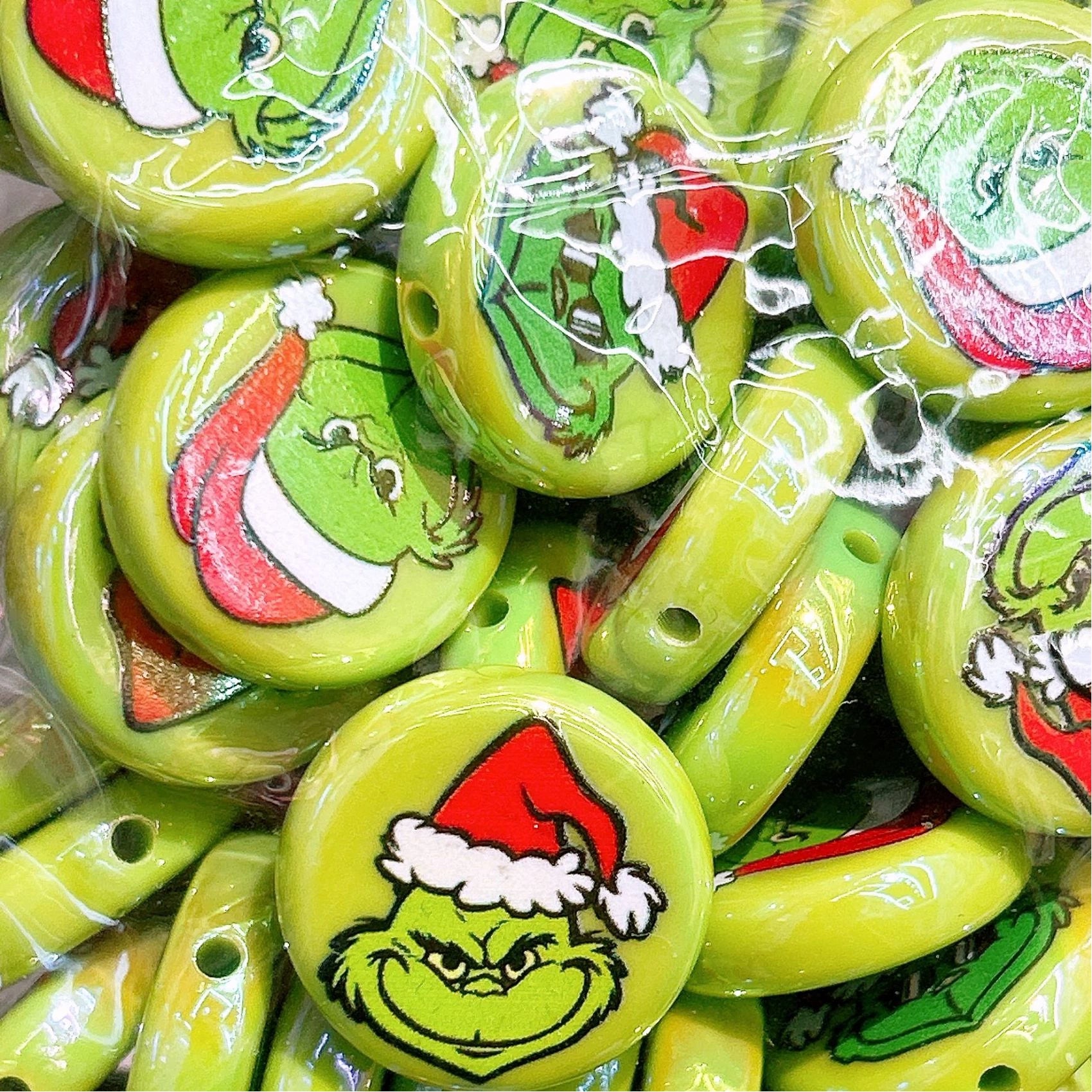 Flat Double-sided Print Acrylic Beads 22mm Grinch Design 50pcs 3