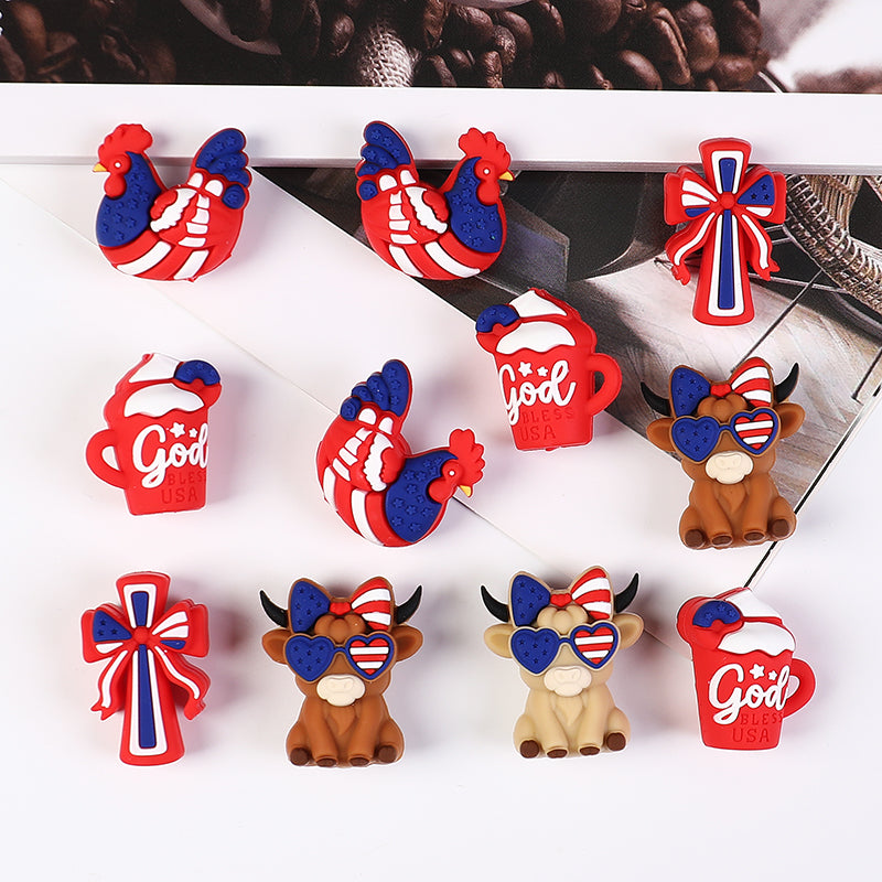 Silicone 3D USA Independence Day Focal Beads Patriotic Symbols 20pcs 2