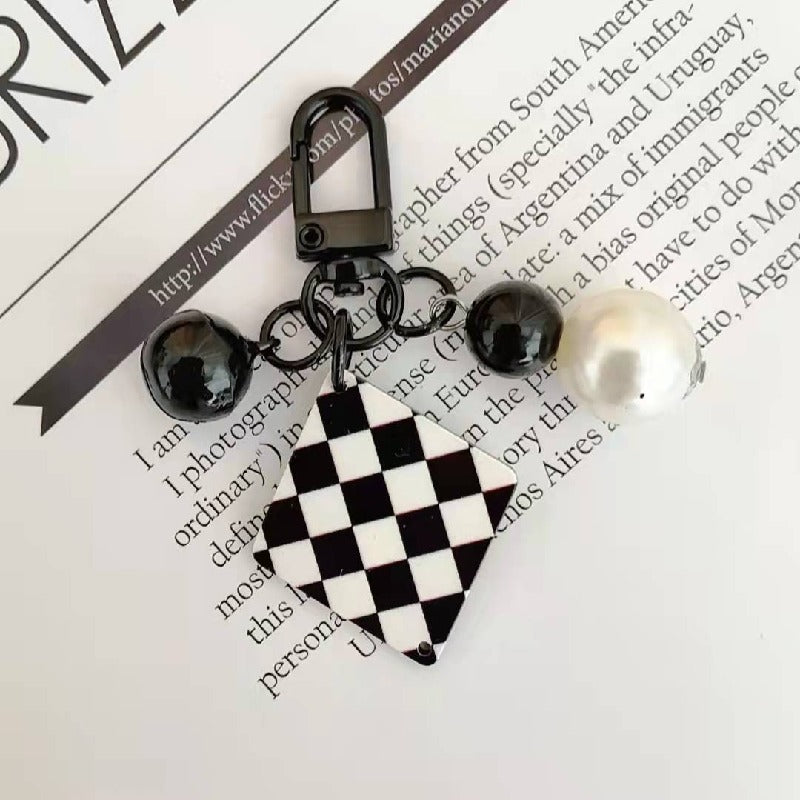 Cartoon Acrylic Plaid Striped Heart Leather Keychain Monochrome Design 9