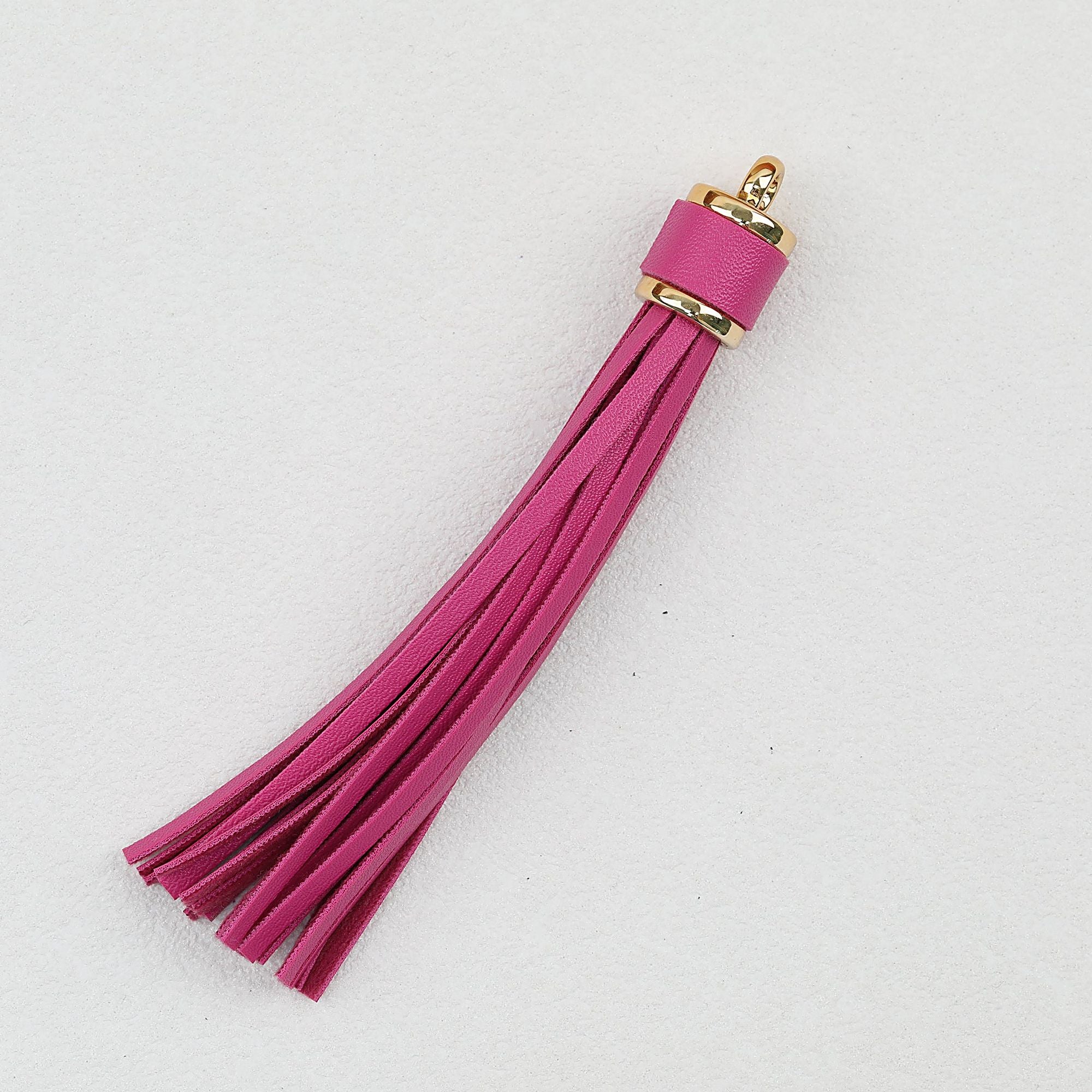 Silver PU Leather Tassel Keychain Metallic 9cm Length