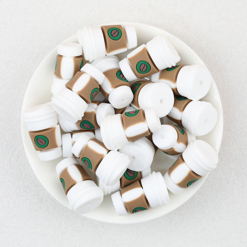  3D  White Green Mark Coffee Cup Silicone Focal Beads 20Pcs 2