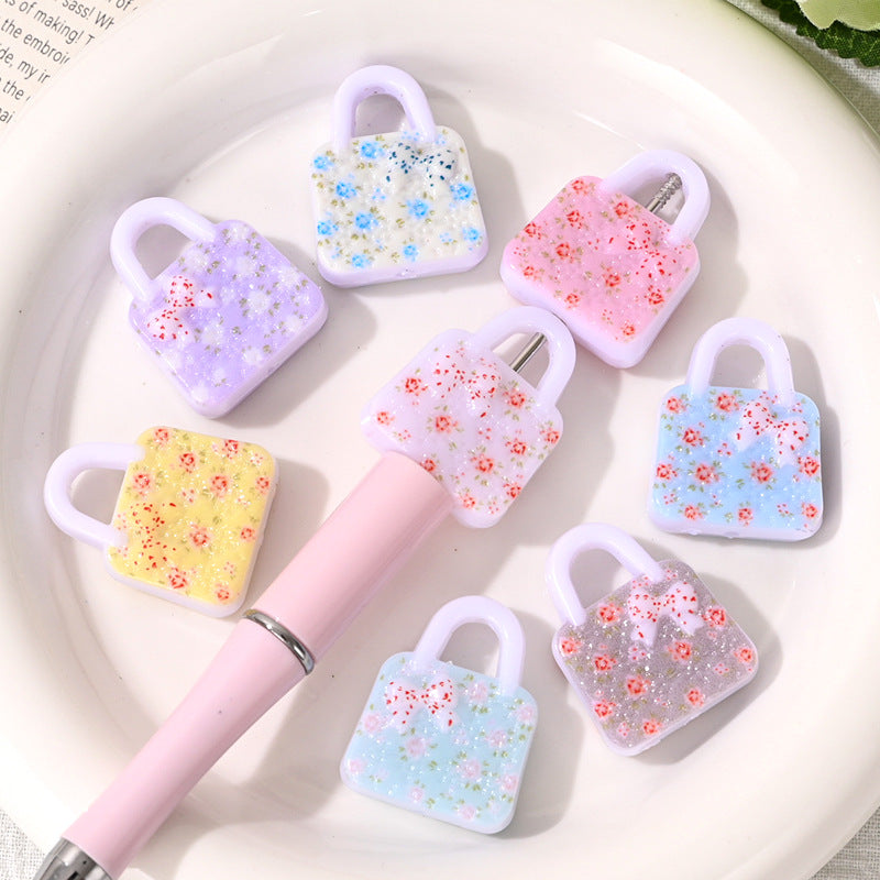Floral Pattern Handbag Shaped Resin Beads 29mm 20pcs 2
