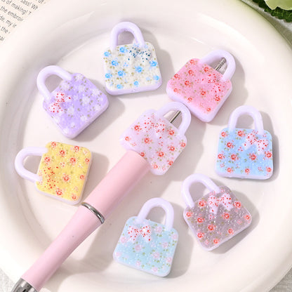 Floral Pattern Handbag Shaped Resin Beads 29mm 20pcs 2